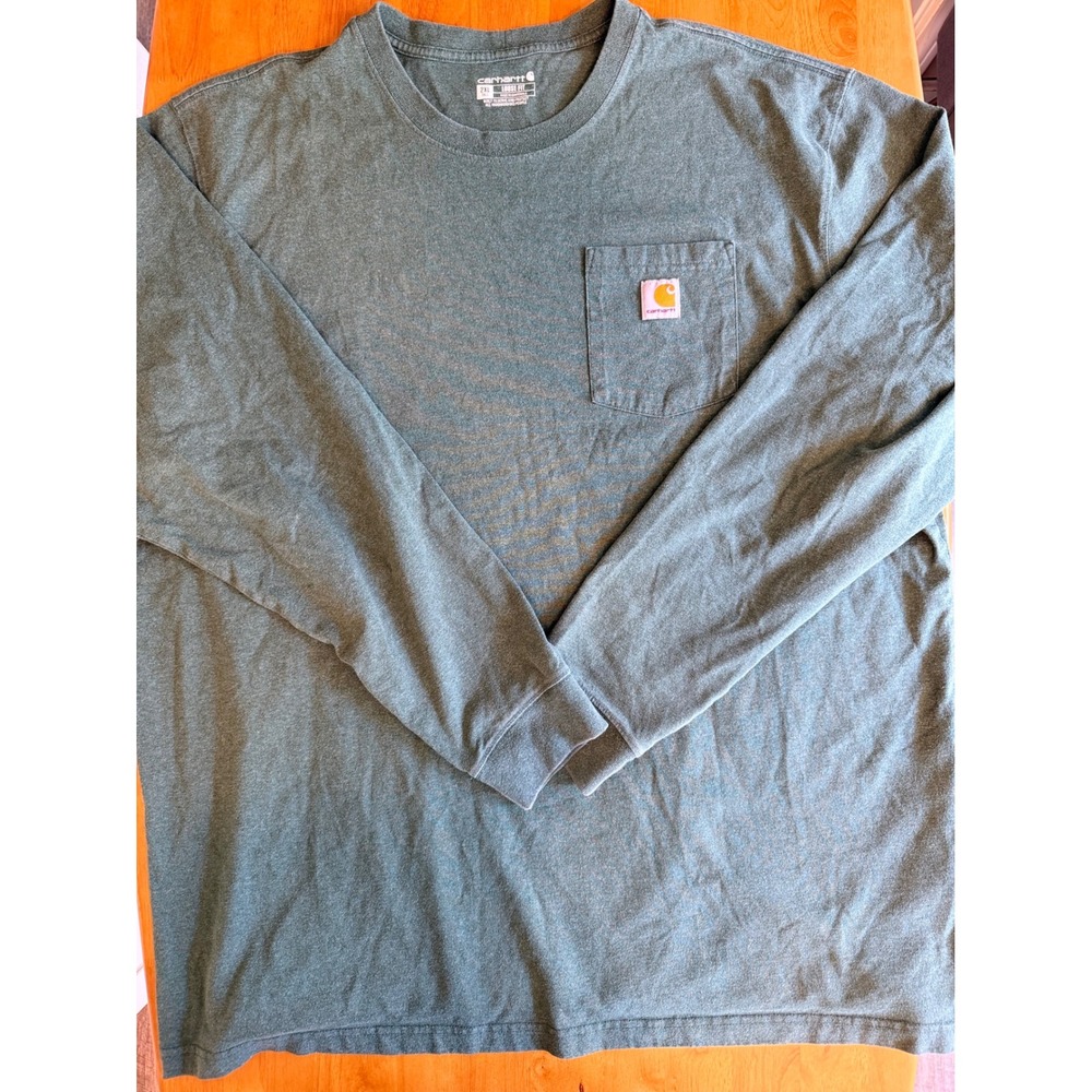 Carhartt Mens 2XL Tall Loose Fit Long Sleeve Pocket T-Shirt Heather Green 0665